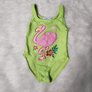 Healthtex Girls Baby One Piece Bathing Suit, Green & Pink Flamingo, 12 m